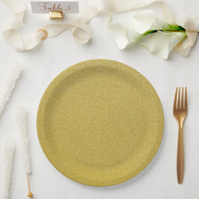 Gold Glitter, Sparkle, Glitter Background Paper Plates (Wedding)