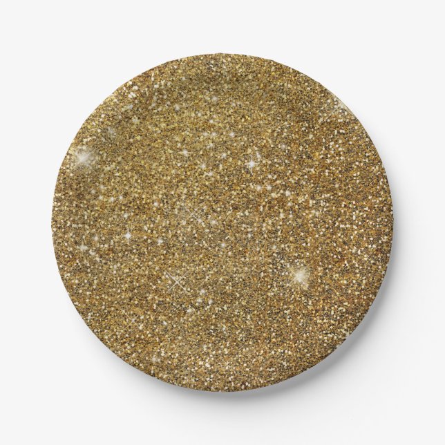 Gold Glitter Sparkle Glittery Sparkly Pretty Paper Plates (Front)