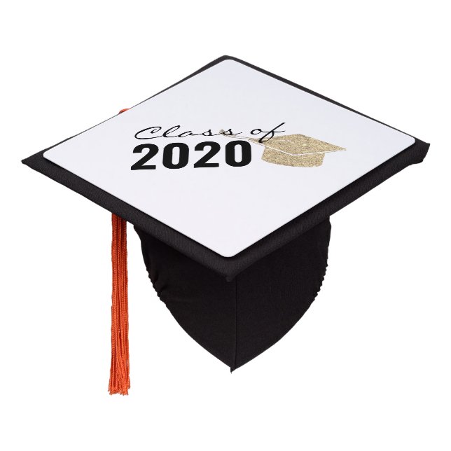 Gold Glitter Sparkle Graduation Class of 2020 Cap Topper (Angled)