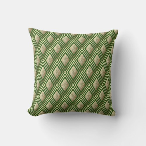 Gold Glitter Sparkle Green Diamond Pattern Throw Pillow