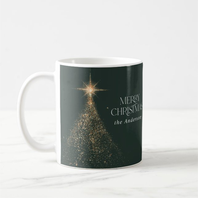 Gold glitter sparkle green modern Christmas photo  Coffee Mug (Left)