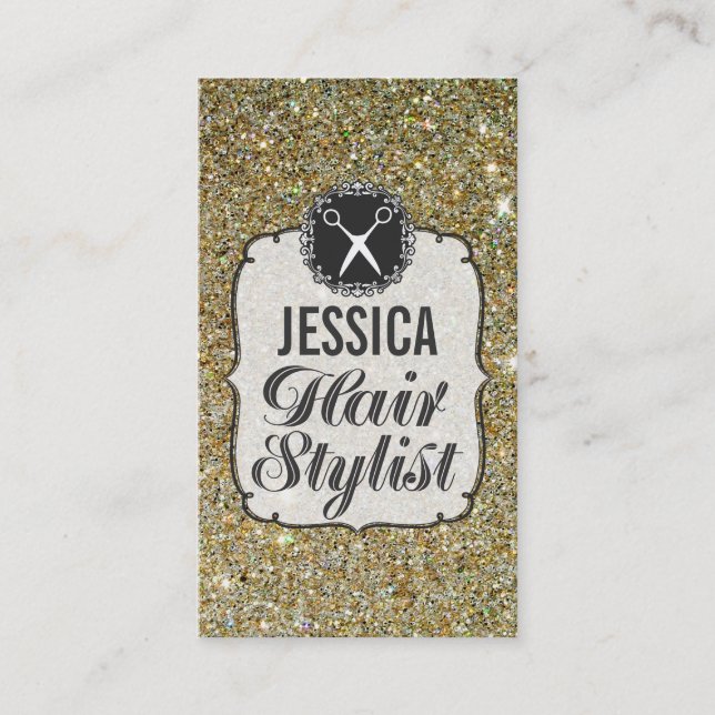 GOLD Glitter Sparkle Hair Stylist Appointment Card (Front)