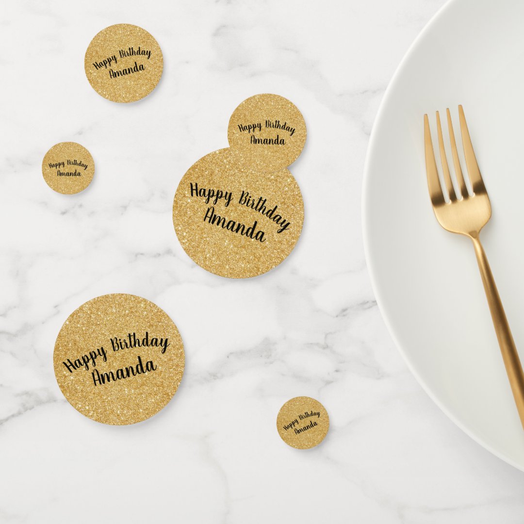 Gold Glitter Sparkle Happy Birthday Custom Confetti | Zazzle