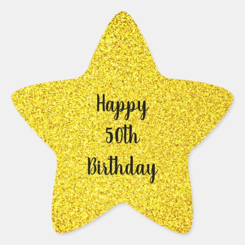 Gold Glitter Sparkle Happy Custom Age 50 Birthday Star Sticker