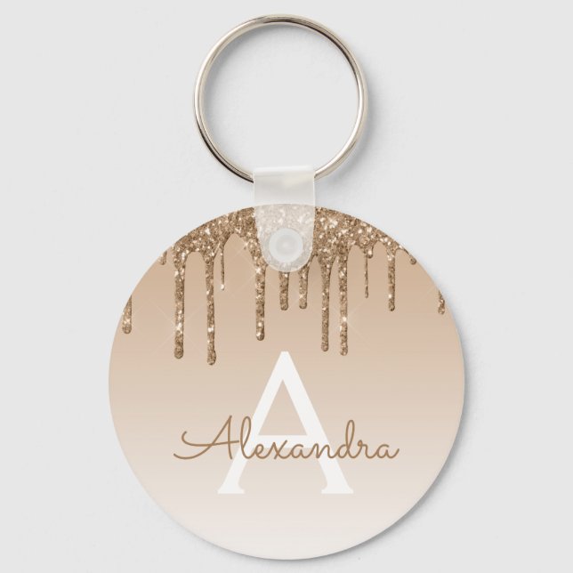 Gold Glitter & Sparkle Luxury Monogram Keychain (Front)