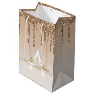Gold Glitter & Sparkle Luxury Monogram Medium Gift Bag