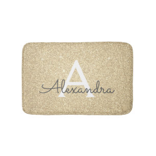 Gold Glitter Sparkle Monogram Bath Mat