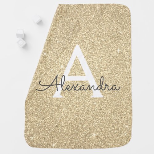 Gold Glitter  Sparkle Monogram Birthday Baby Blanket