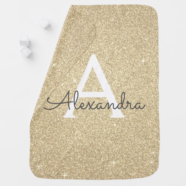 Gold Glitter & Sparkle Monogram Birthday Baby Blanket (In Situ)
