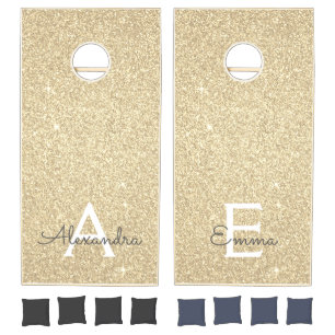 Gold Glitter & Sparkle Monogram Name Cornhole Set