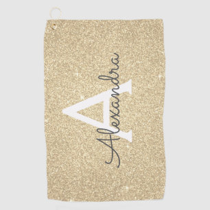 Gold Glitter & Sparkle Monogram Name Golf Towel