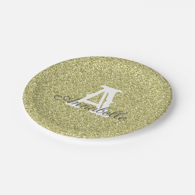 Gold Glitter & Sparkle Monogram Paper Plate (Angled)