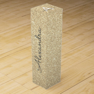 Gold Glitter & Sparkle Monogram Wine Box