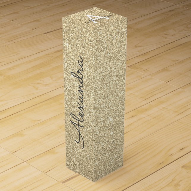 Gold Glitter & Sparkle Monogram Wine Box (Front)