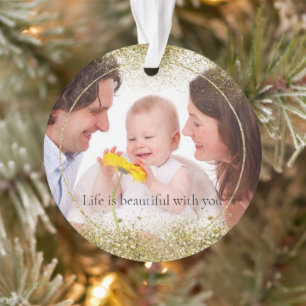 Gold Glitter Sparkle Personalized Photo Ornament