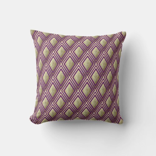 Gold Glitter Sparkle Purple Diamond Pattern Throw Pillow