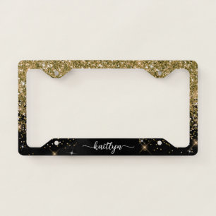 Gold Glitter Sparkle Script Monogram License Plate Frame