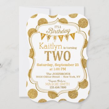 Gold Glitter Sparkle Second Birthday Invite by NouDesigns at Zazzle