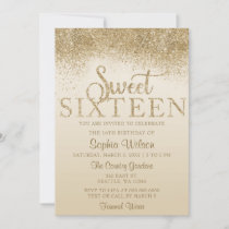 Gold Glitter Sparkle Sweet 16 Birthday Invitation