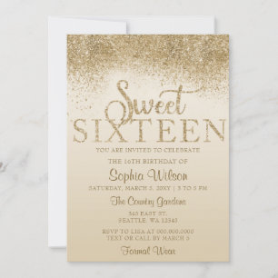 Gold Glitter Sparkle Sweet 16 Birthday Invitation