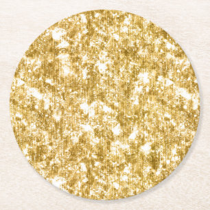Gold Glitter Sparkle Wedding Reception Party Round Paper Coaster