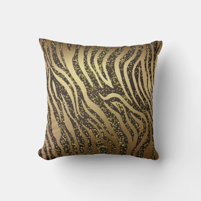 Gold Glitter Sparkle Zebra Jungle Safari Glam Throw Pillow (Front)