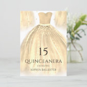 Gold Glitter Sparkler Mermaid Gown Quinceanera Invitation (Standing Front)