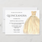 Gold Glitter Sparkler Mermaid Gown Quinceanera Invitation (Back)