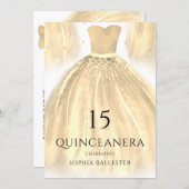 Gold Glitter Sparkler Mermaid Gown Quinceanera Invitation (Front/Back)