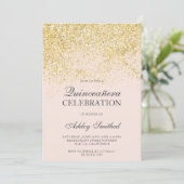 Gold glitter sparkles blush chic Quinceañera Invitation (Standing Front)