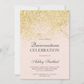 Gold glitter sparkles blush chic Quinceañera Invitation (Front)