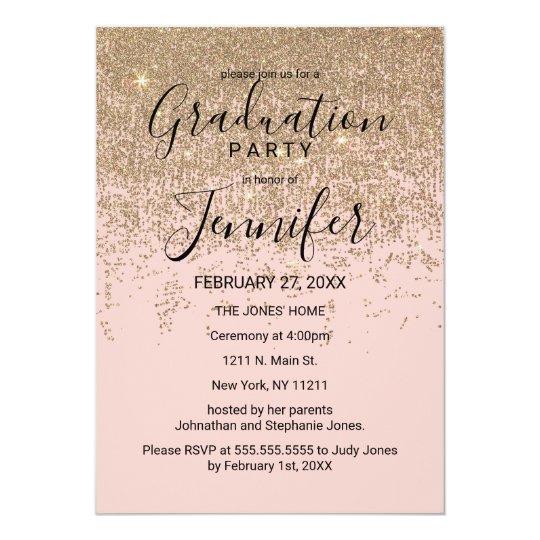gold glitter sparkles blush pink graduation party invitation