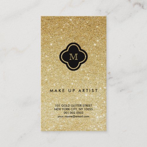 Gold Glitter Sparkles Chic Quatrefoil Profile Card Business Card