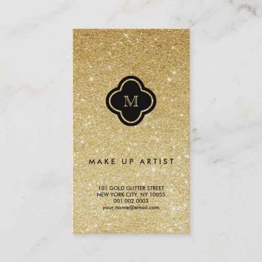 Customizable Gold Glitter Sparkles Chic Quatrefoil Profile Card Business Card