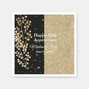 Gold Glitter Sparkles Elegant Black Calligraphy Napkins