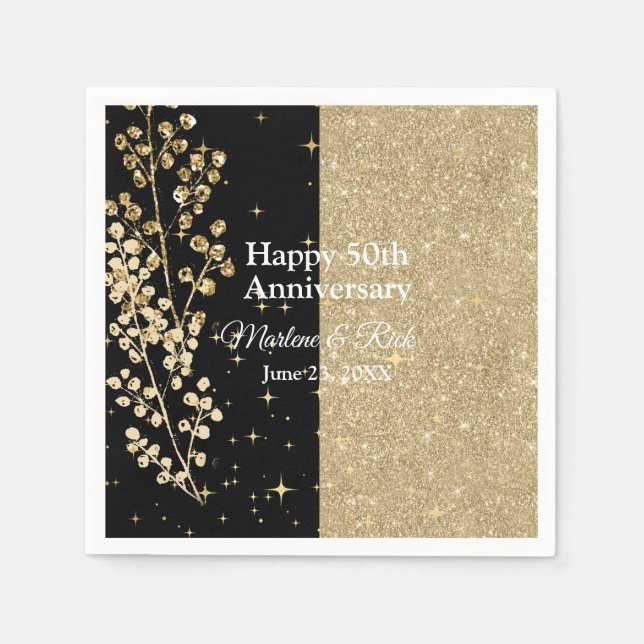 Gold Glitter Sparkles Elegant Black Calligraphy  Napkins (Front)