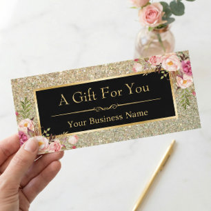 Gold Glitter Sparkles Floral Gift Certificate Card