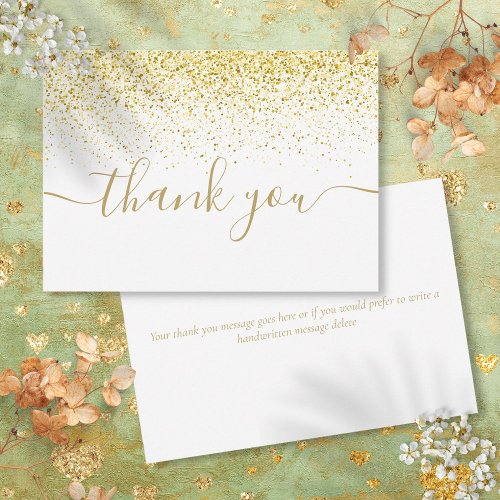 Gold Glitter Sparkles Modern Elegant Script Thank You Card