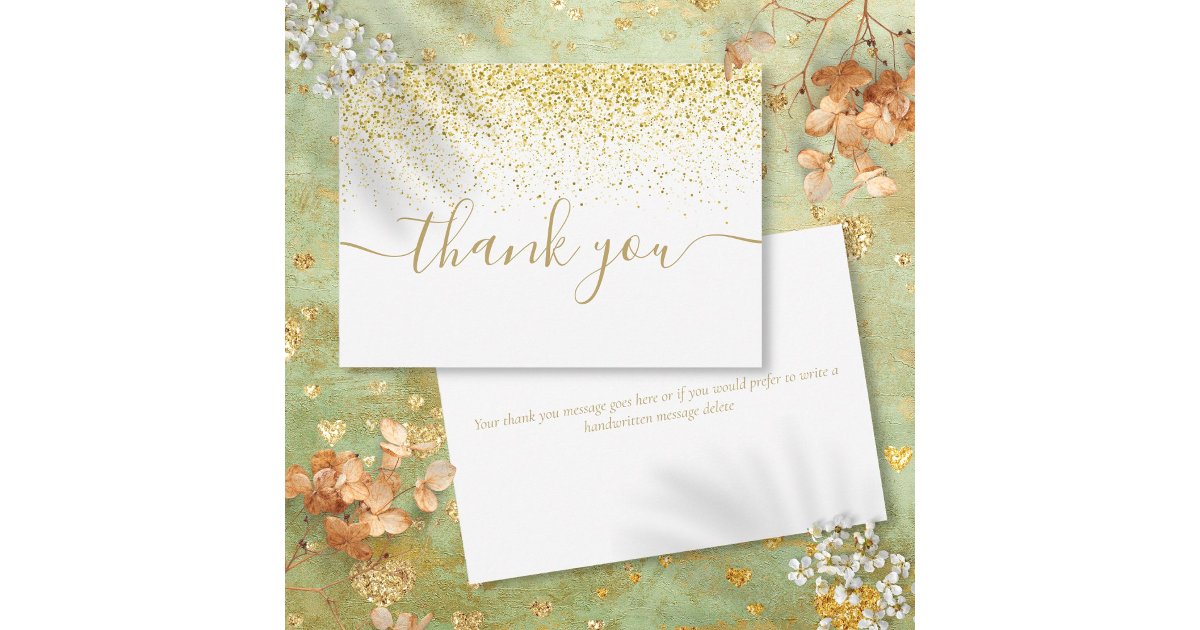 Gold Glitter Sparkles Modern Elegant Script Thank You Card | Zazzle