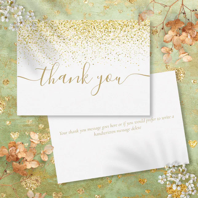 Gold Glitter Sparkles Modern Elegant Script Thank You Card | Zazzle