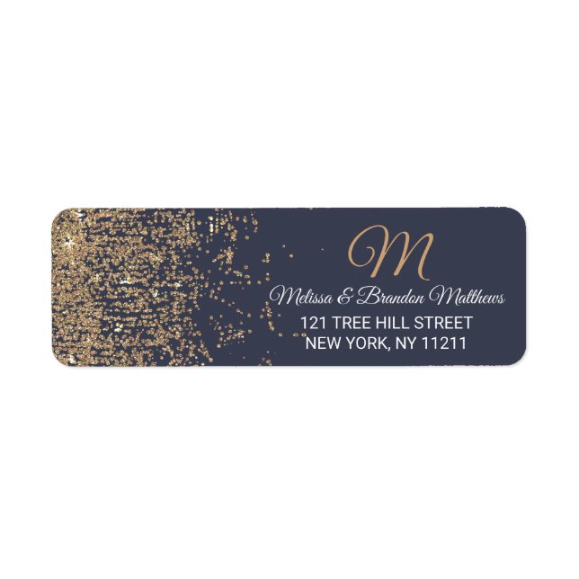 Gold Glitter Sparkles Navy Blue Address Label (Front)