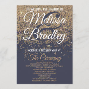 Gold Glitter Sparkles Navy Blue Wedding Programs
