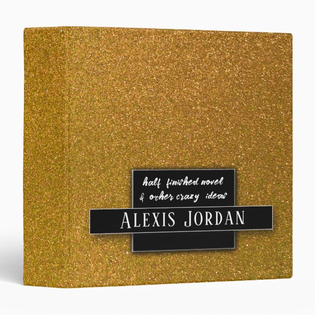 Gold Glitter Sparkles Recipe Book Photo Album 3 Ring Binder (Front/Spine)
