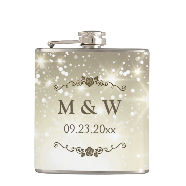 Gold Glitter Sparkles Wedding Flask (Front)