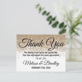 Gold Glitter Sparkles White Thank You Postcard | Zazzle