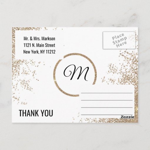 Gold Glitter Sparkles White Thank You Postcard | Zazzle