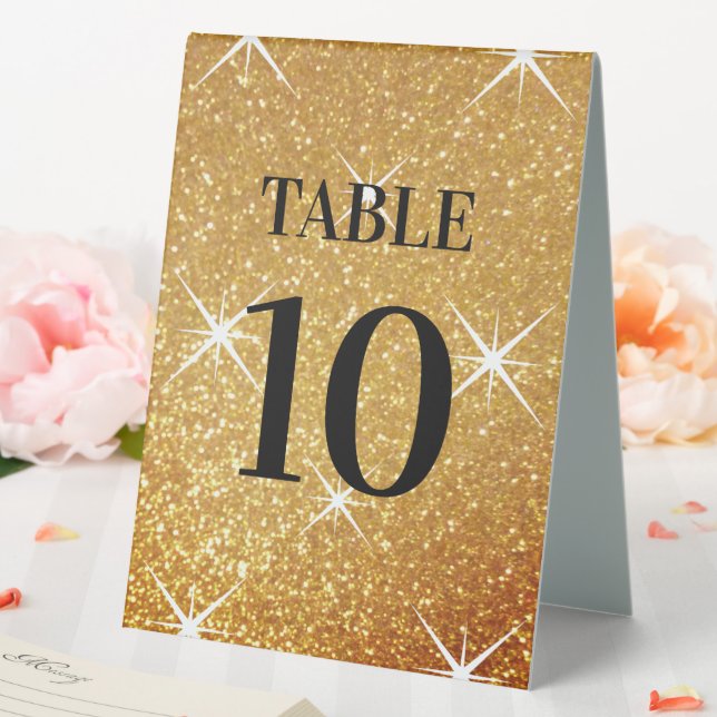 Gold glitter sparkling custom table number wedding tent (In SItu (Wedding))