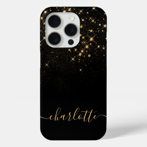 Gold Glitter Sparkling Elegant Glamorous Script iPhone 15 Pro Case