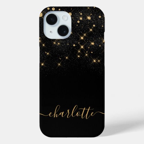 Gold Glitter Sparkling Elegant Glamorous Script iPhone 15 Case