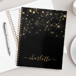 Gold Glitter Sparkling Elegant Glamorous Script Planner<br><div class="desc">Create your own personalized black and gold diamond sparkle planner with your custom modern handwritten script name.</div>